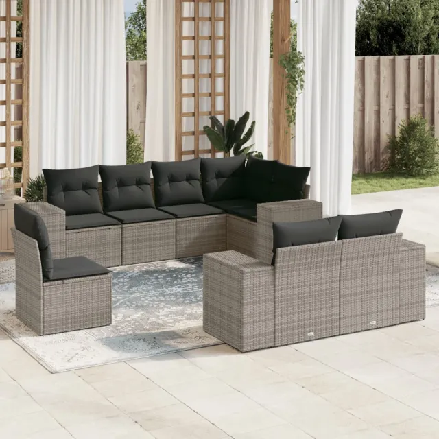 vidaXL 8-delige Loungeset met kussens poly rattan grijs, foto 2