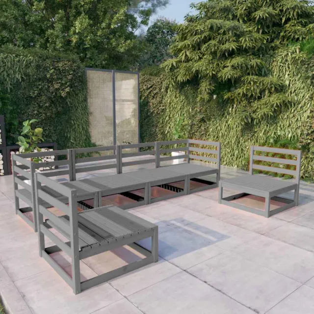 vidaXL 6-delige Loungeset massief grenenhout grijs, foto 2