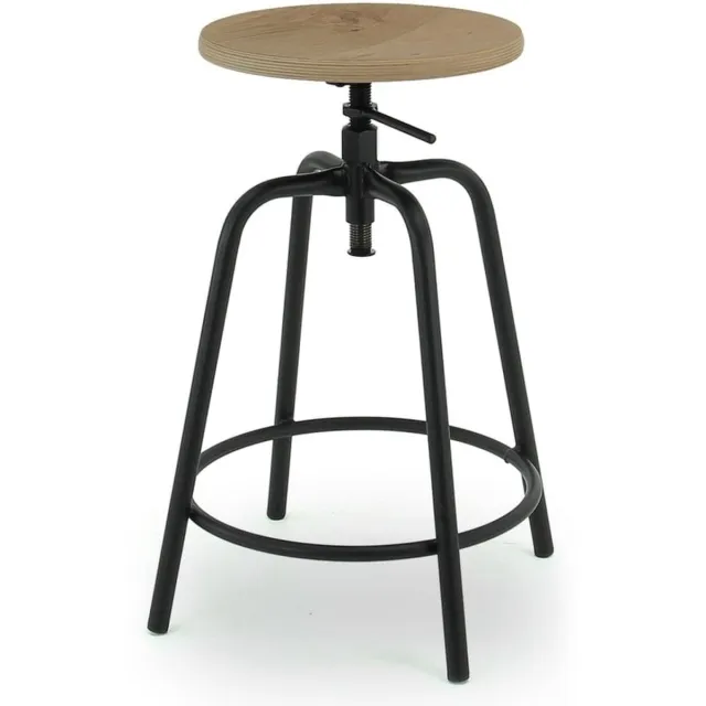 Workliving Barkruk Laag Rond Blank Eiken - 57-65 CM Laag - Blank Eiken