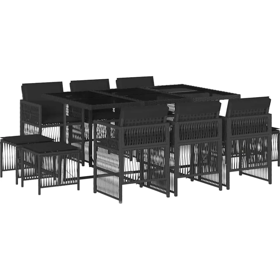 vidaXL 11-delige Tuinset met kussens poly rattan zwart, foto 3