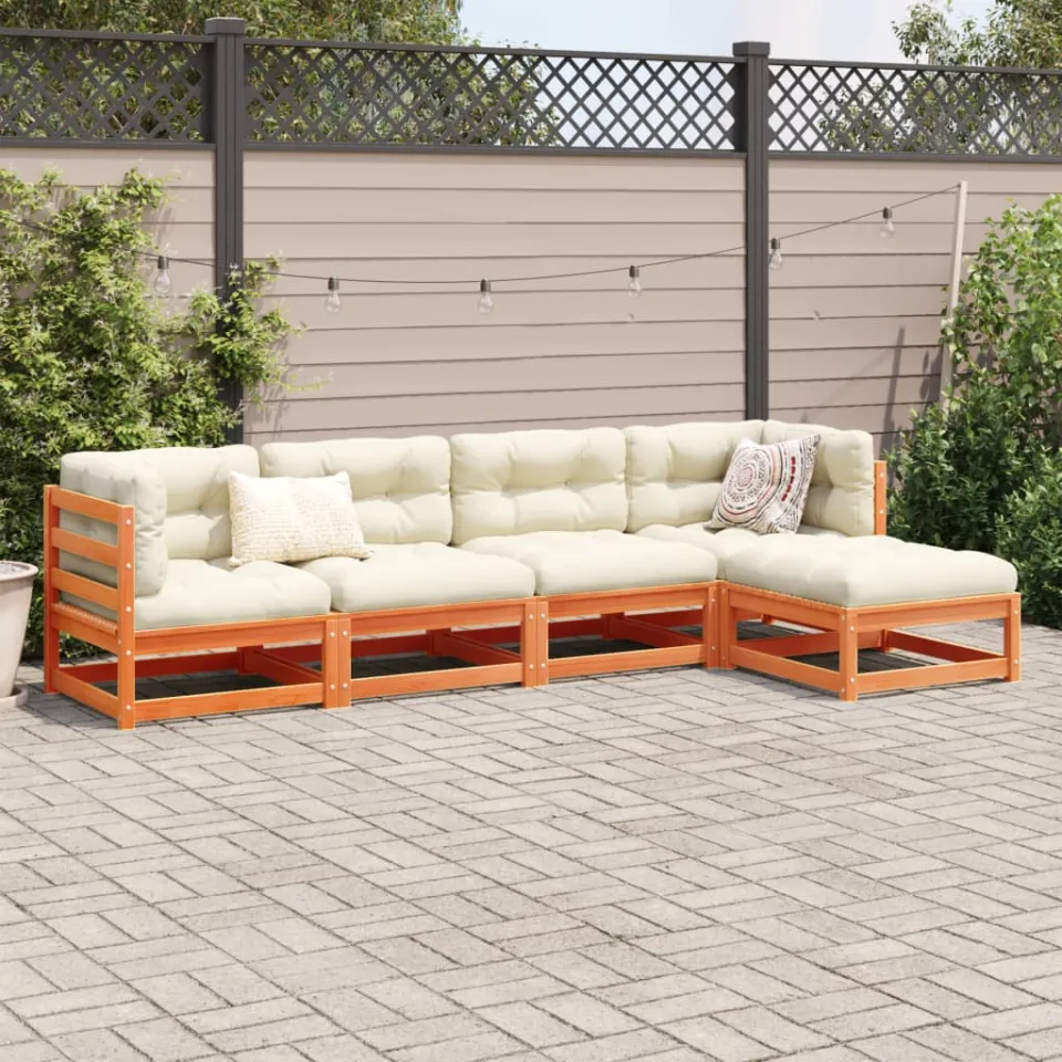 vidaXL 5-delige Loungeset met kussens massief grenenhout wasbruin bruin, foto 2