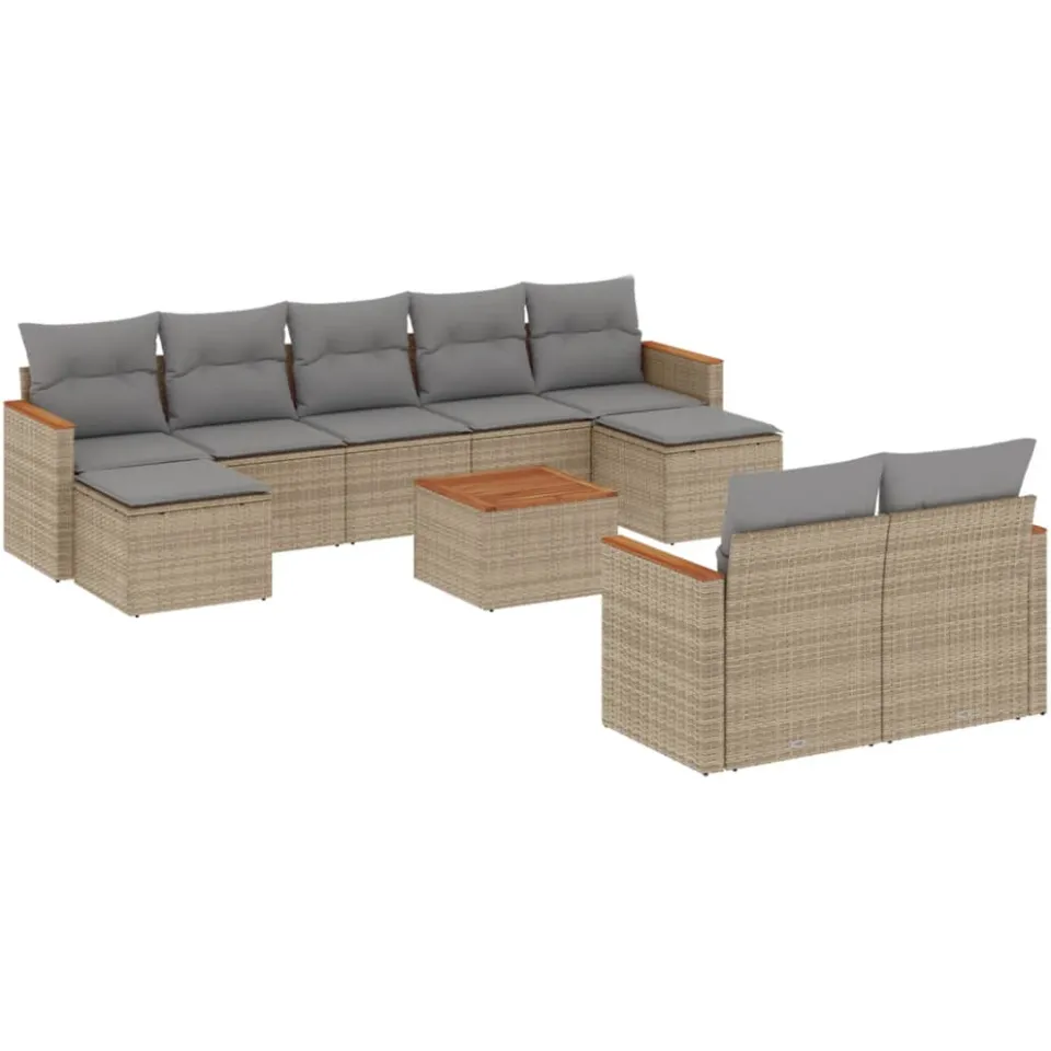 vidaXL 10-delige Loungeset met kussens poly rattan gemengd beige, foto 3