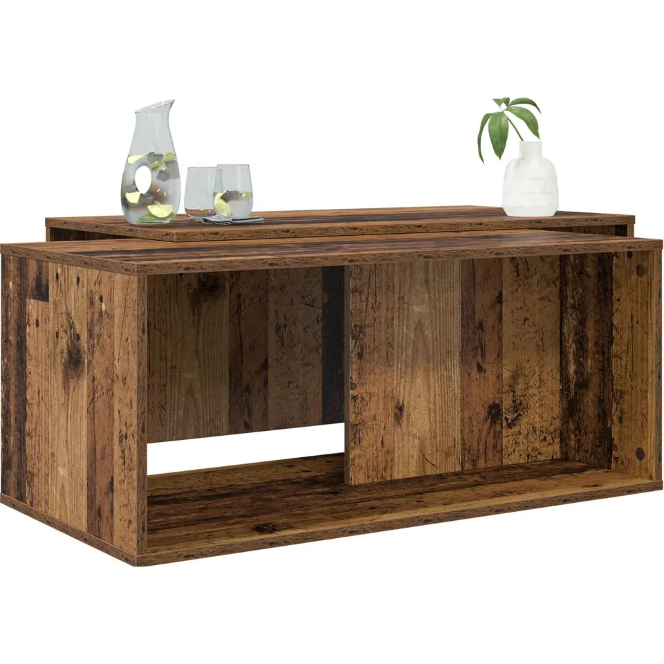 vidaXL Koffietafel Set 2 st Oudhout 90 x 48 x 40 cm Bewerkt hout Bruin