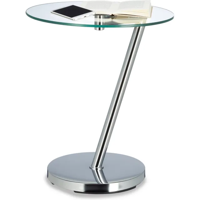 Relaxdays bijzettafel - rond - modern - 1 poot - Ø 45 cm - glas - voor bank zilver