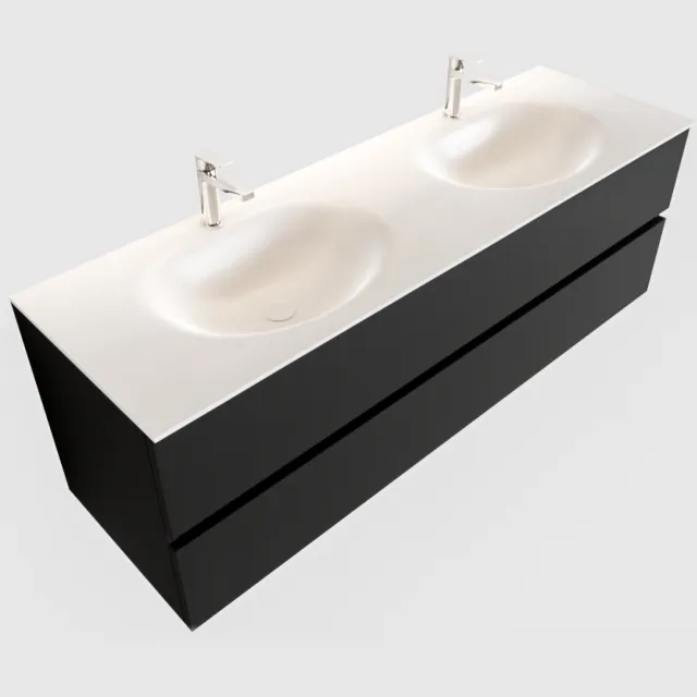 Boss & Wessing Badkamermeubel Solid Surface BWS Stockholm 150x45 cm Mat Zwart Urban Dubbel (2 kraangaten)