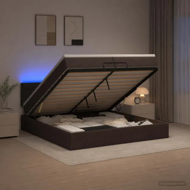 vidaXL Ottoman Bed met Matrassen en LED Donkerbruin 200 x 200 cm Stof