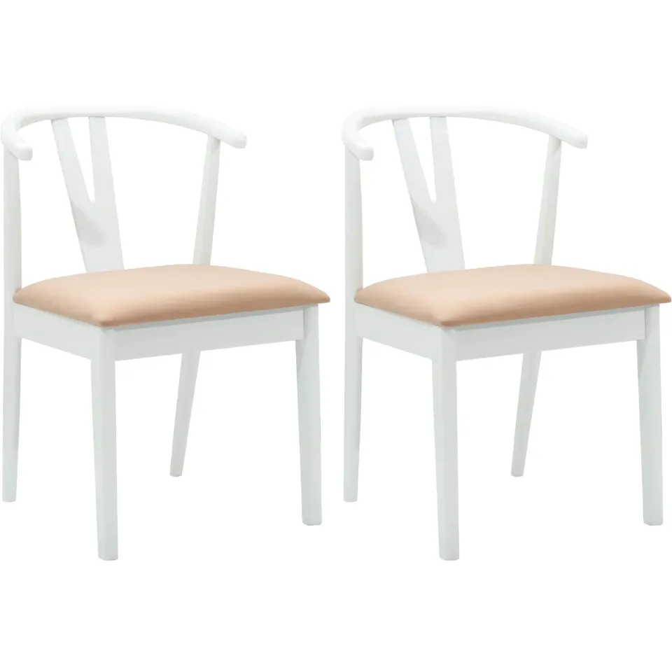 vidaXL Eetkamerstoel 2 st Massief Rubberhout Wit en Bruin