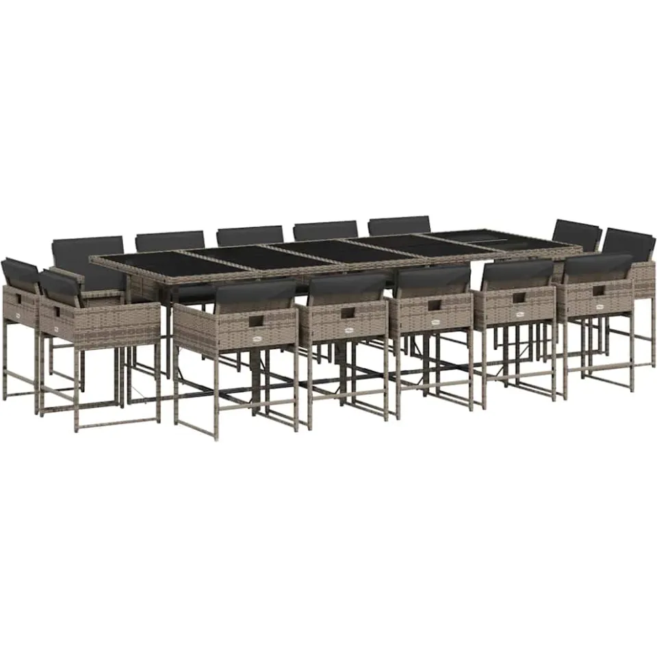 vidaXL 15-delige Tuinset met kussens poly rattan grijs, foto 3