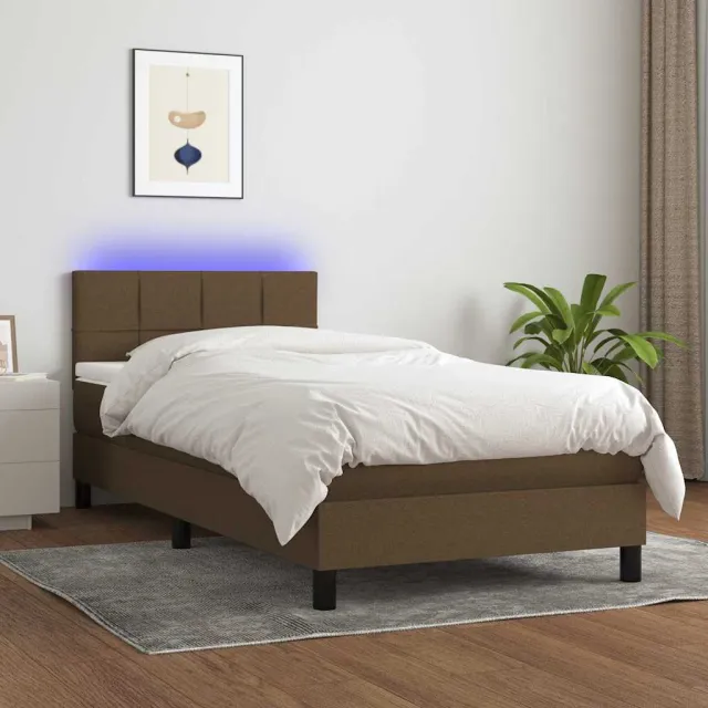 vidaXL Boxspring met matras en LED stof donkerbruin 80x200 cm bruin