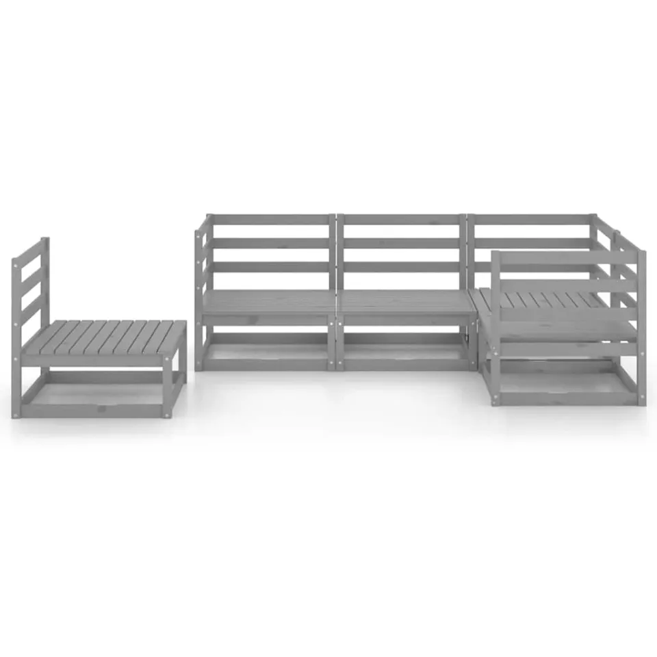 vidaXL 5-delige Loungeset massief grenenhout grijs