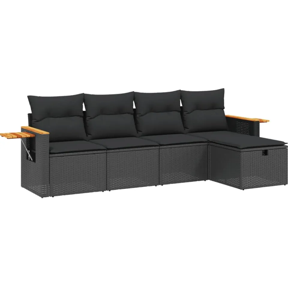 vidaXL 5-delige Loungeset met kussens poly rattan zwart, foto 3