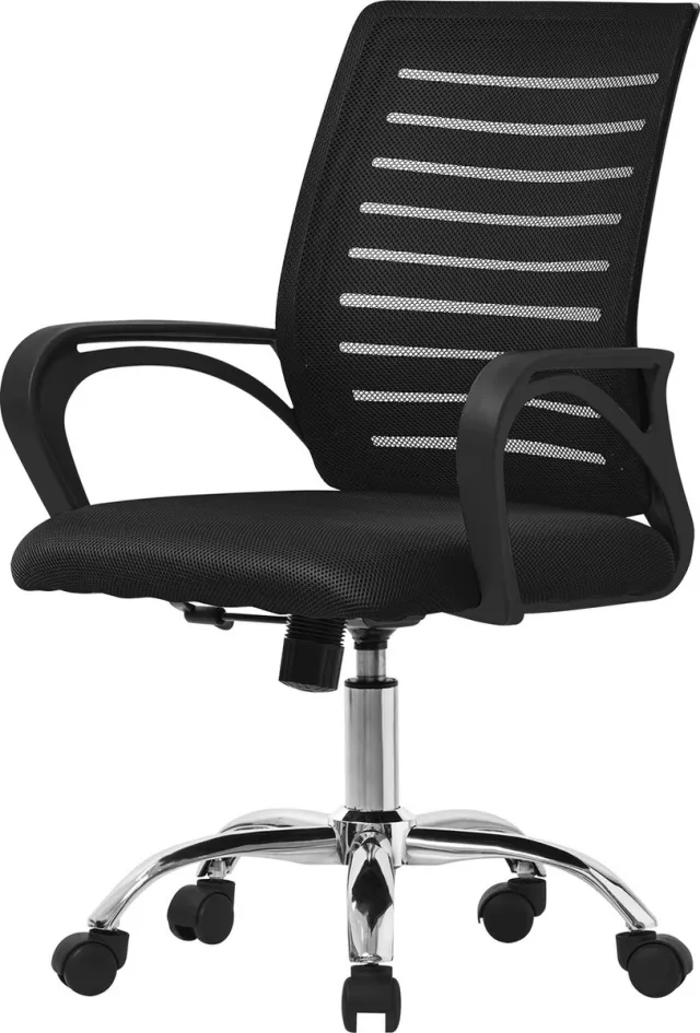ml-design ergonomische bureaustoel, zwart, in hoogte verstelbare bureaustoel met armleuningen, computerstoel met ademende netbekleding, schommelfunctie, 360° draaibare stoel met wielen, gaming stoel