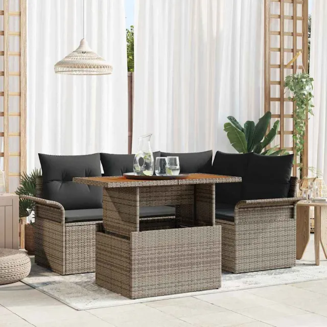 vidaXL Tuin Sofa Set 5 st Grijs Poly riet, foto 2