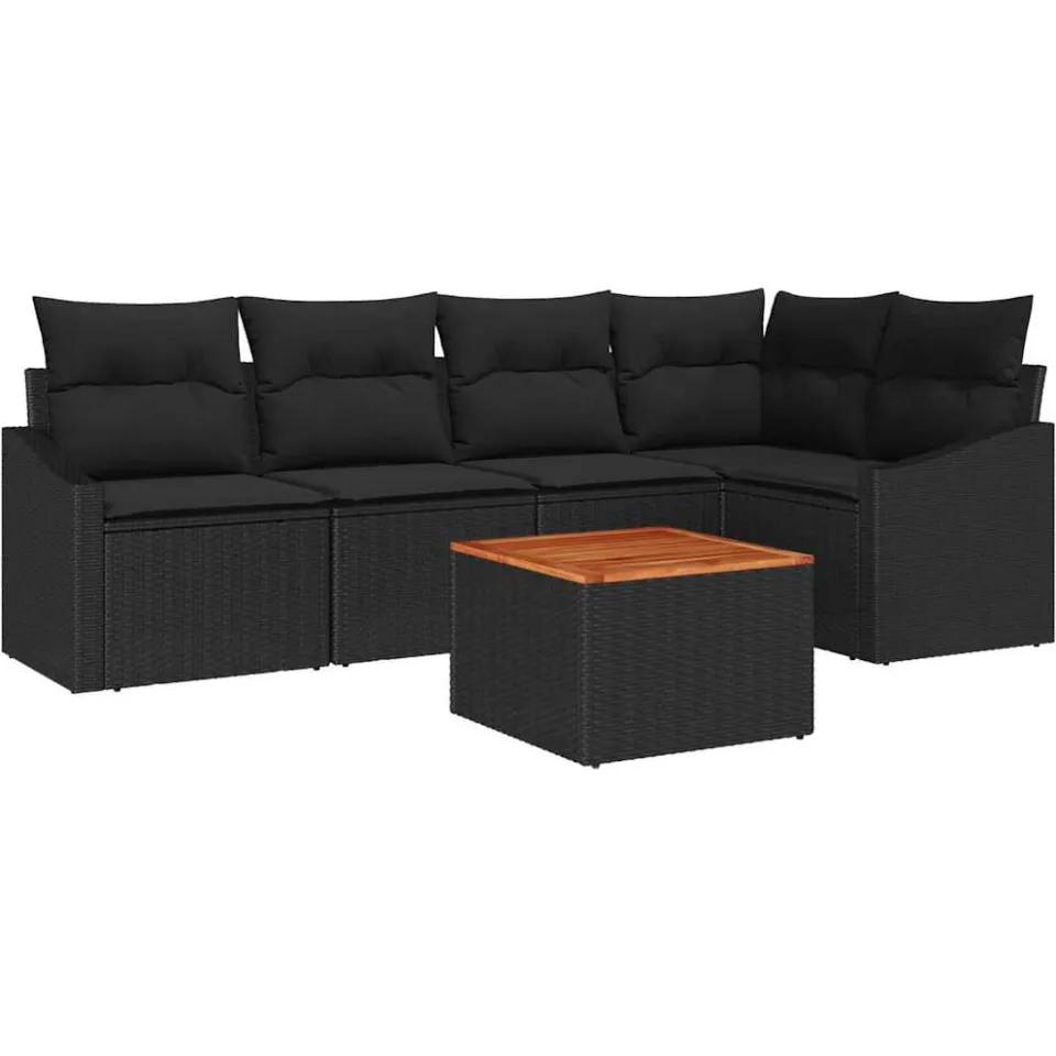 vidaXL Tuinbankenset 6 st Zwart poly rattan