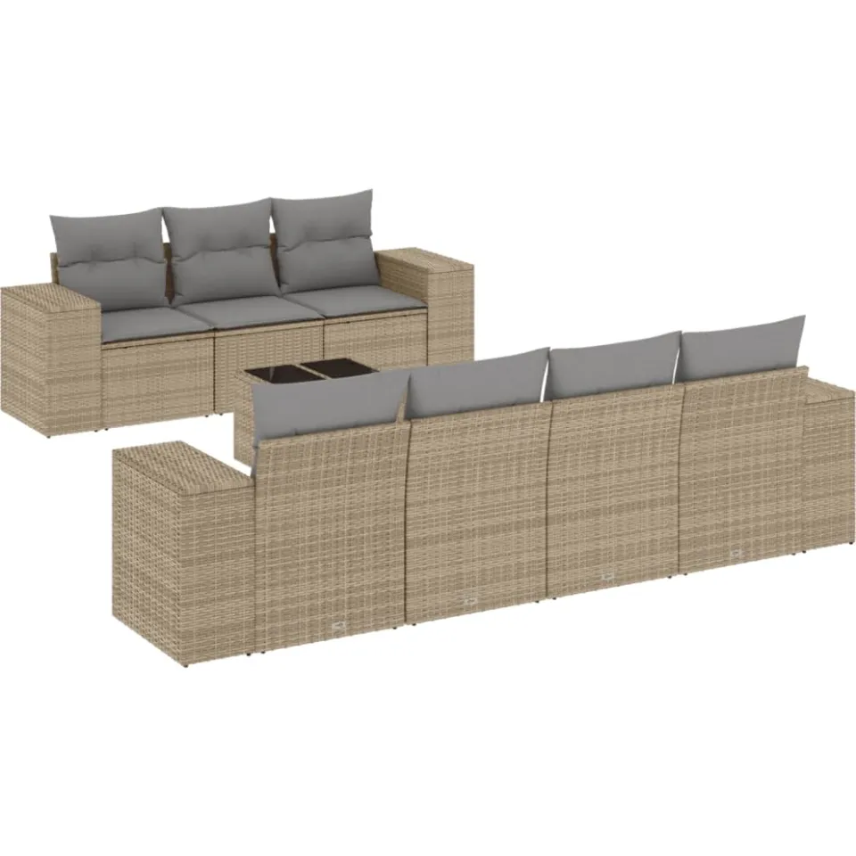 vidaXL 8-delige Loungeset met kussens poly rattan beige, foto 4