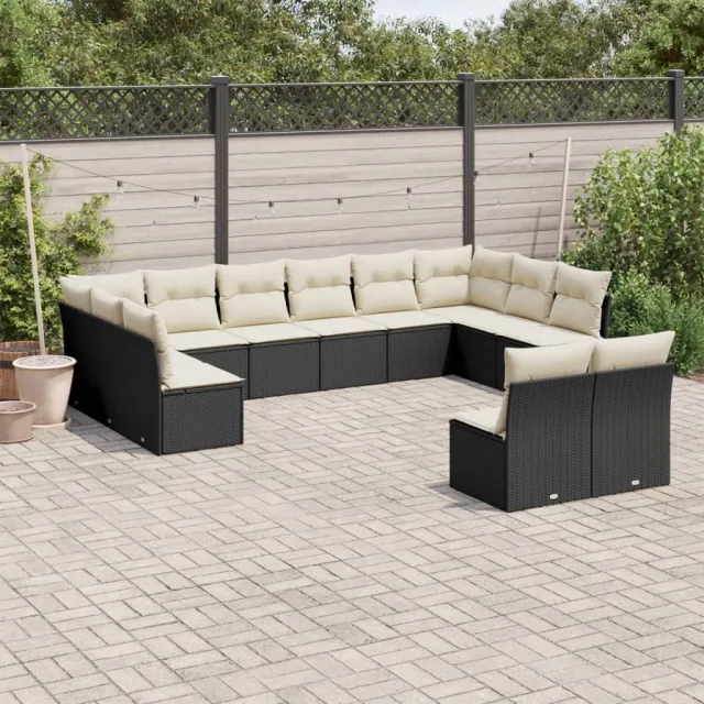 vidaXL 12-delige Loungeset met kussens poly rattan zwart, foto 2