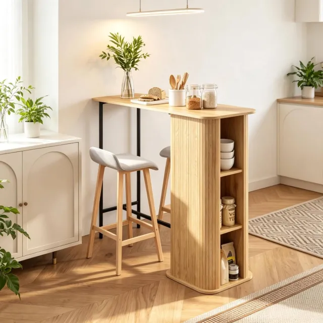 STILVORA Bartafel Met Drie Open Opbergvakken En Metalen Poten Voor Keuken Ontbijthoek En Barruimte Houtlook Zwart 112x50x106 Cm Eikenhout