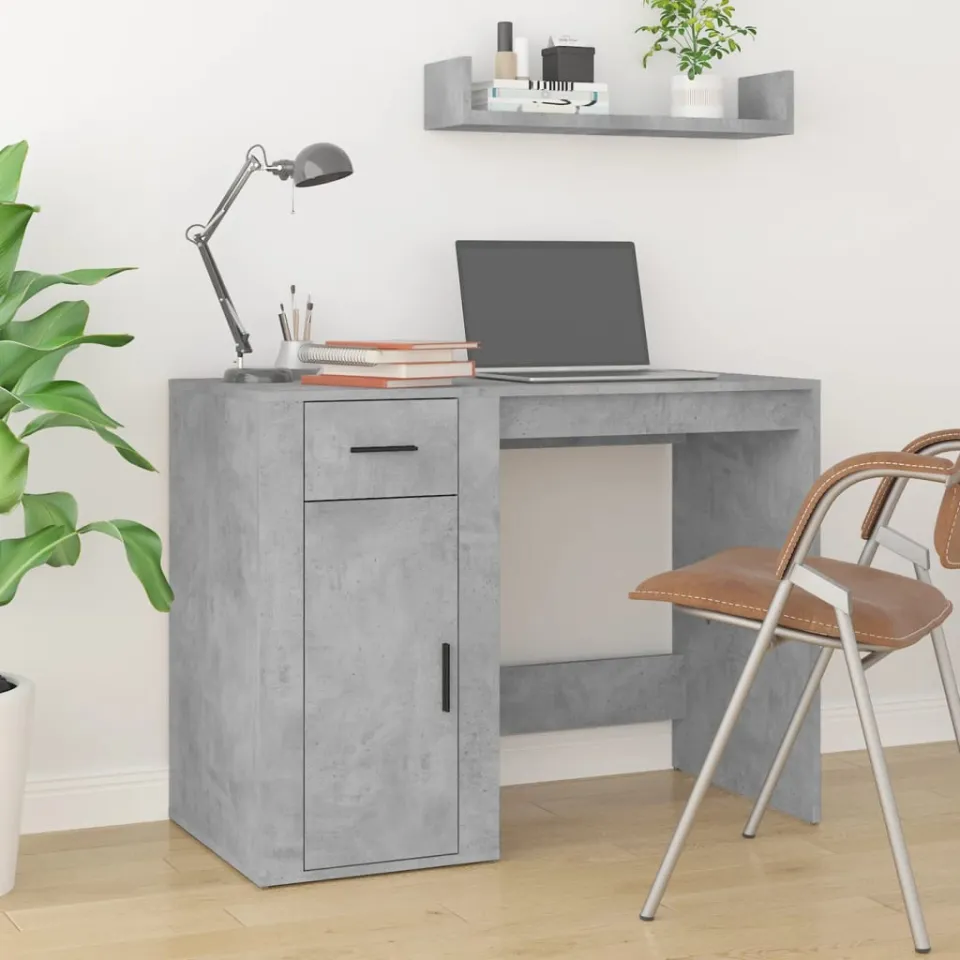 vidaXL Bureau met kast bewerkt hout betongrijs grijs, foto 3