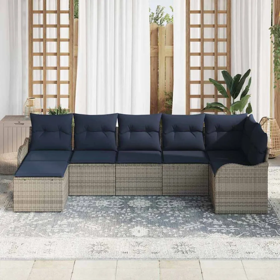 vidaXL Tuin Sofa Set 7 st Grijs poly rattan, foto 3