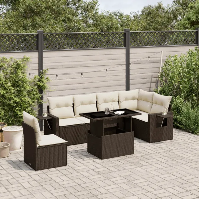 vidaXL 7-delige Loungeset met kussens poly rattan bruin, foto 2