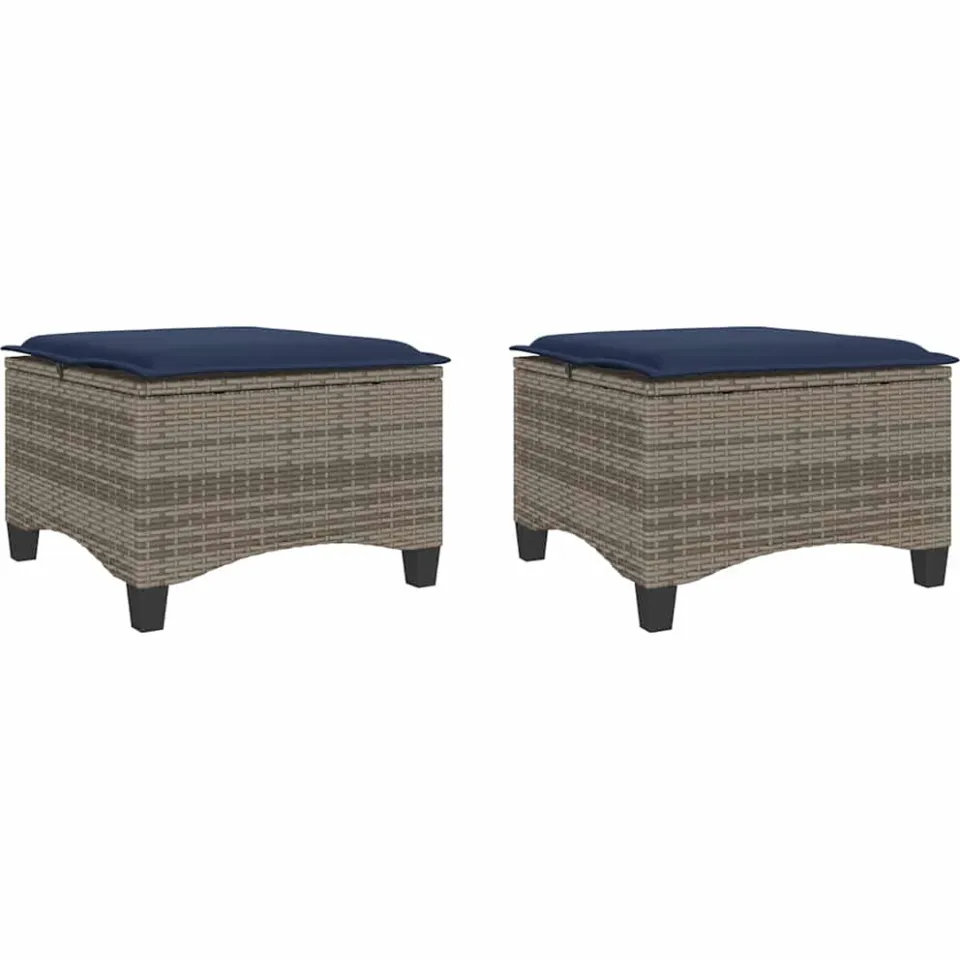 vidaXL Tuinkrukken met kussens 2 st 55x55x36 cm poly rattan grijs