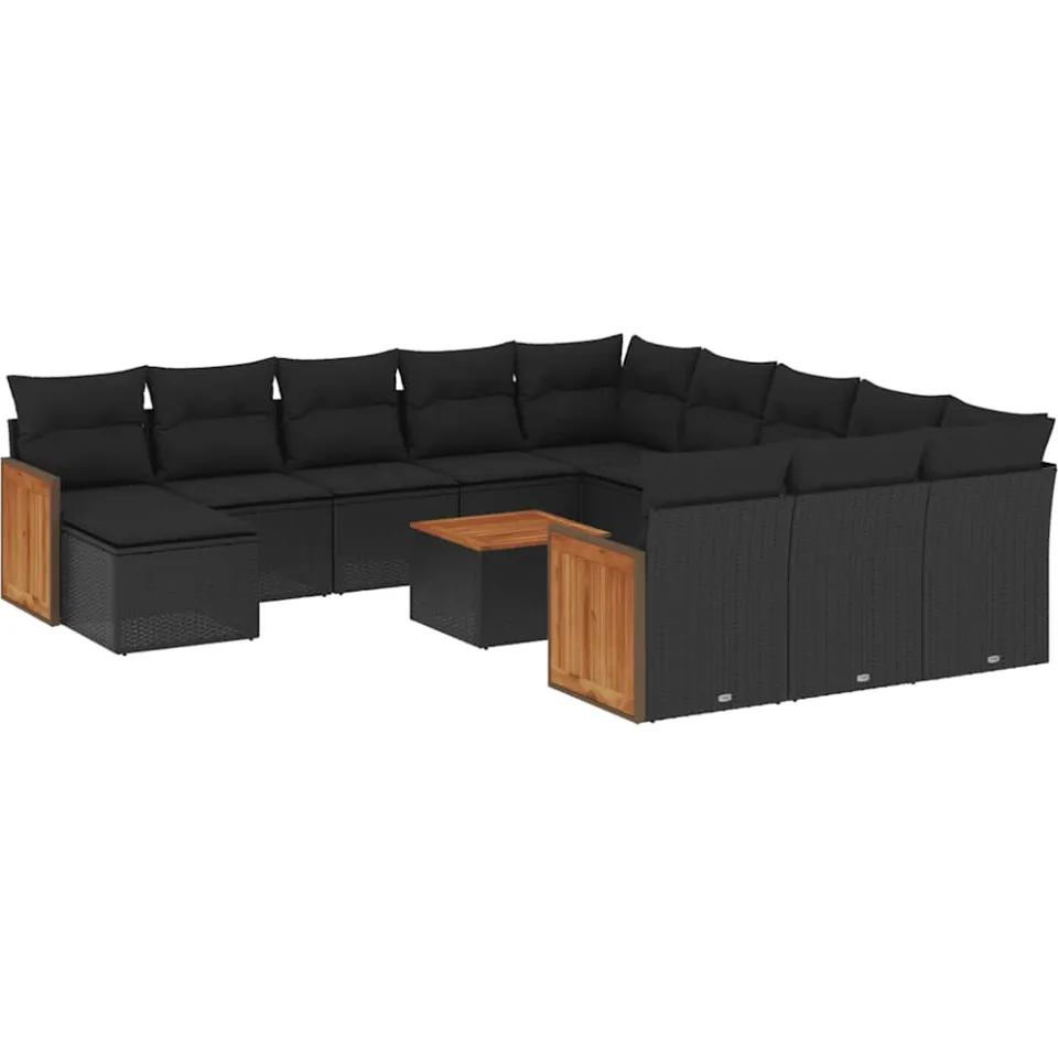 vidaXL 13-delige Loungeset met kussens poly rattan zwart, foto 3