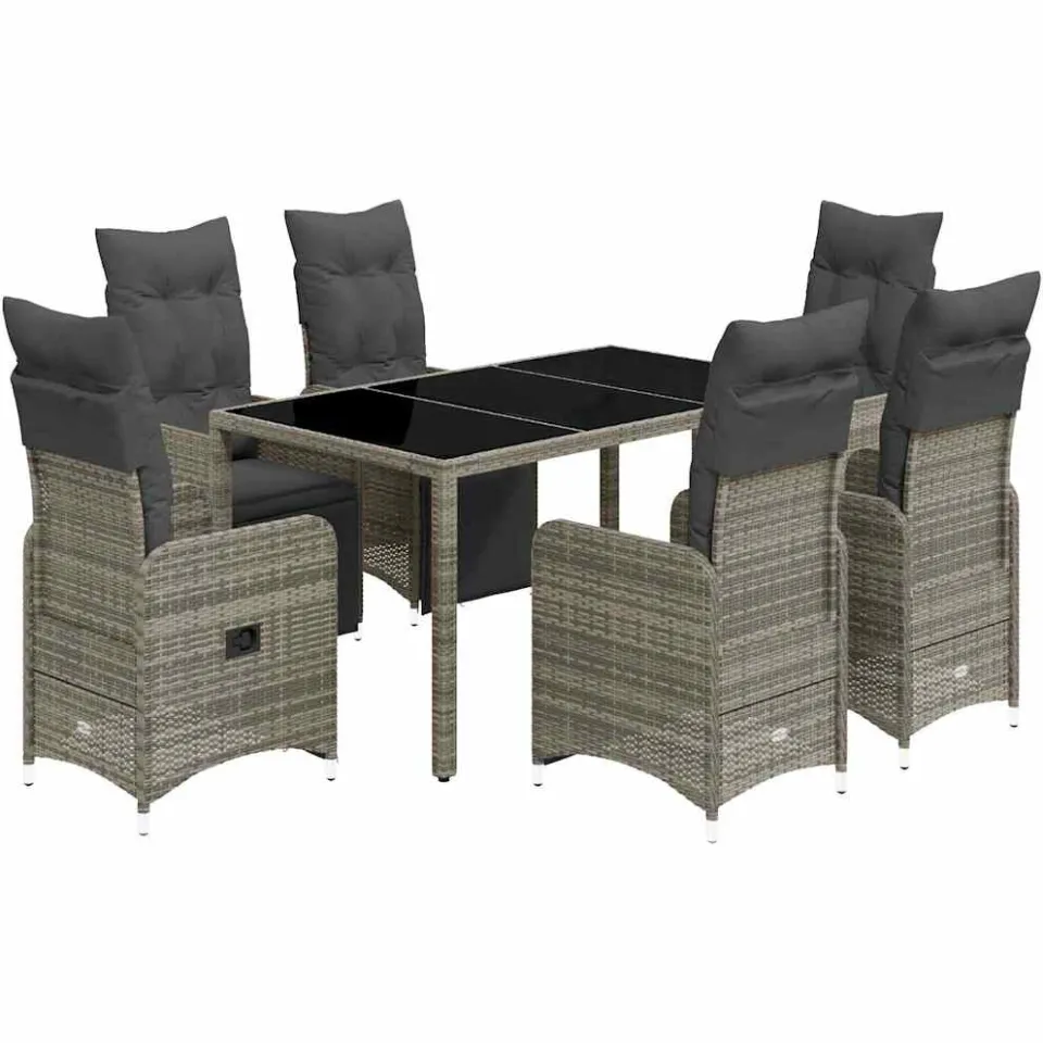 vidaXL 7-delige Bistroset met kussens poly rattan grijs