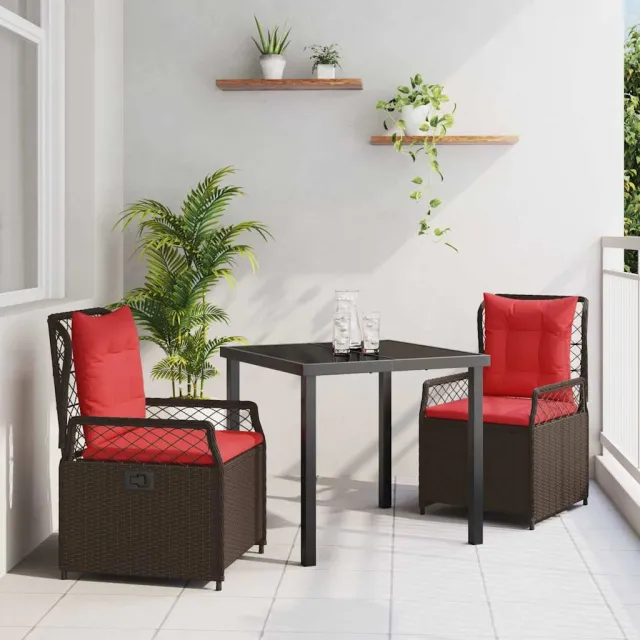 vidaXL Tuin eettafelset 3 st Bruin poly rattan, foto 2
