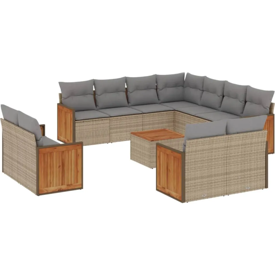 vidaXL 12-delige Loungeset met kussens poly rattan beige, foto 3