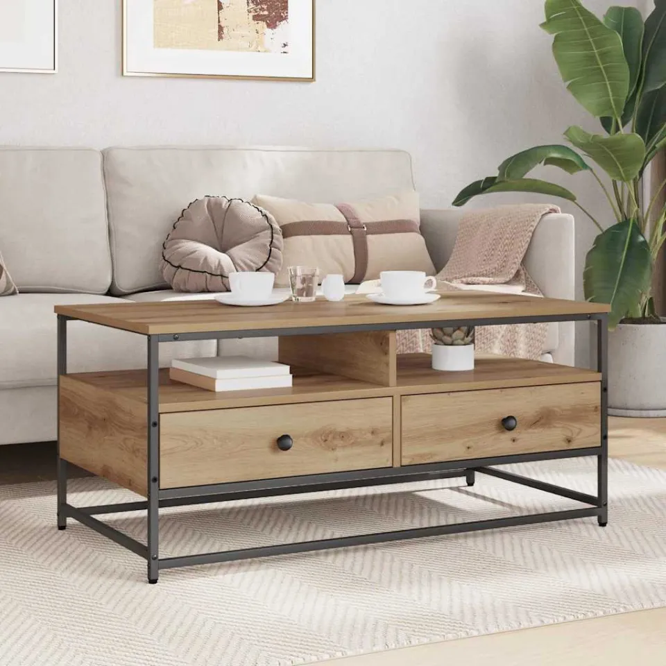 vidaXL Salontafel Artisanaal eiken 100 x 51 x 45 cm Bewerkt hout, foto 3