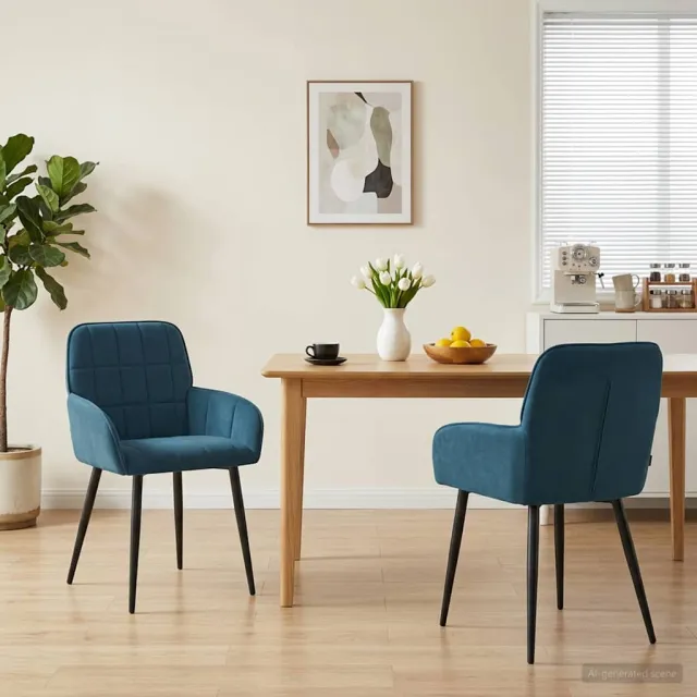 vidaXL Eettafelstoelen 2 st fluweel Blauw 56.5 x 50 x 85 cm, foto 2