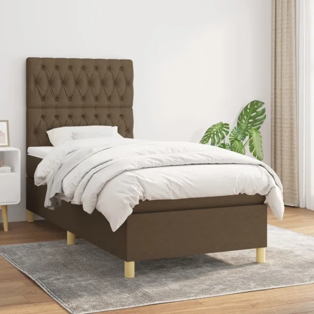 vidaXL Boxspring met matras stof donkerbruin 100x200 cm bruin