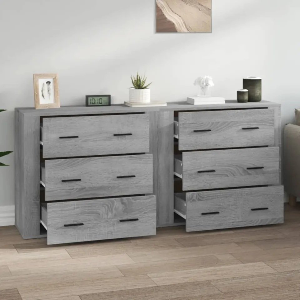 vidaXL Dressoirs 2 st bewerkt hout grijs sonoma eikenkleurig, foto 3