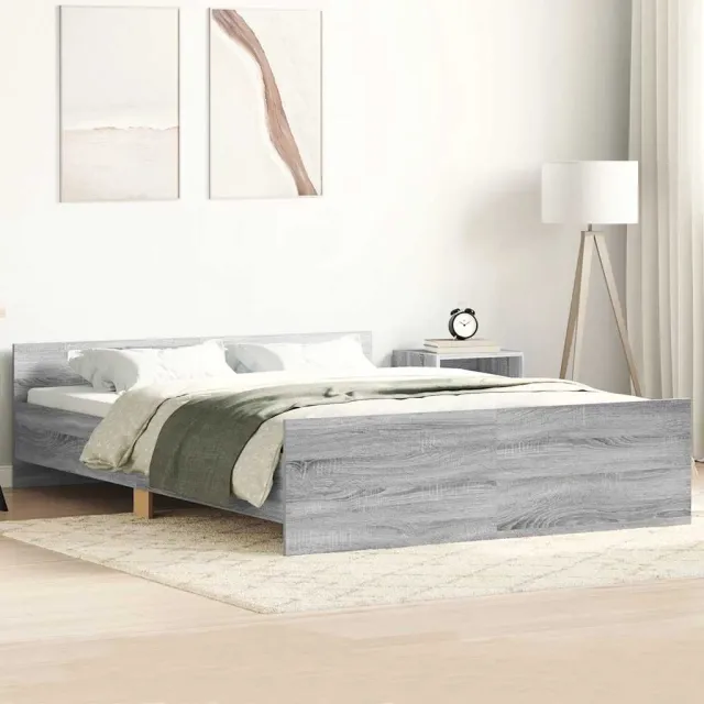 vidaXL Bedframe met hoofd- en voeteneinde grijs sonoma 140x190 cm