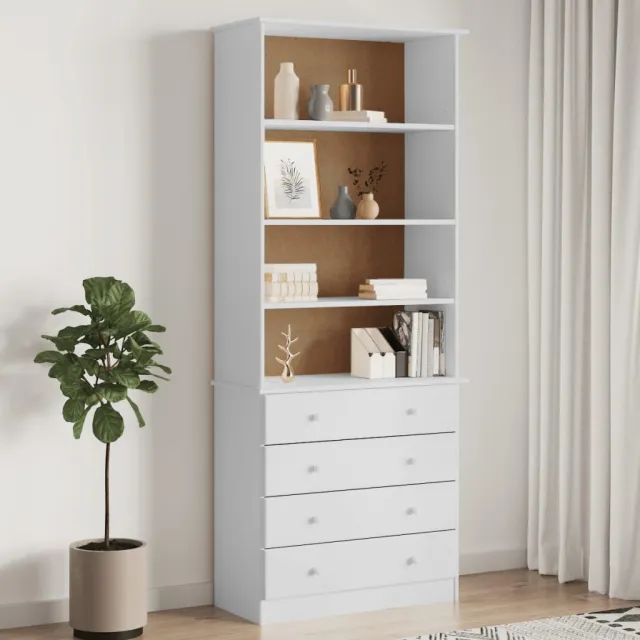 vidaXL Boekenkast met lades ALTA 77x35x186,5 cm massief grenenhout wit, foto 2
