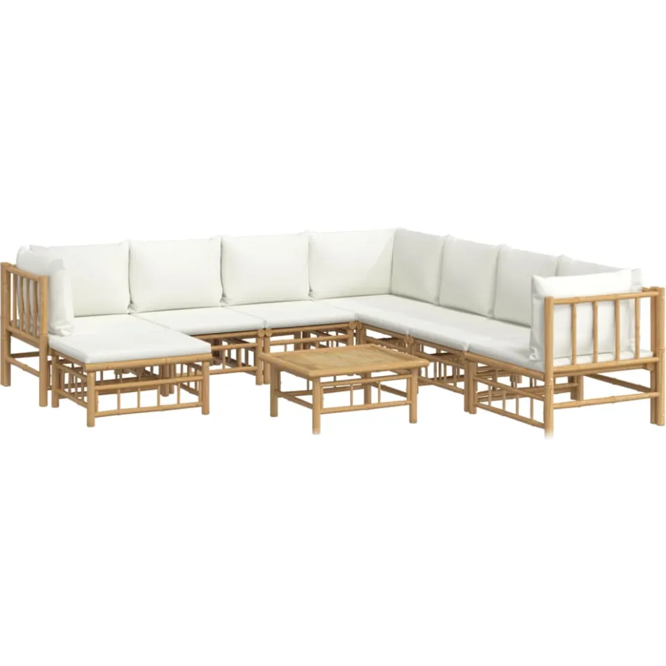 vidaXL 9-delige Loungeset met kussens bamboe crèmewit, foto 3