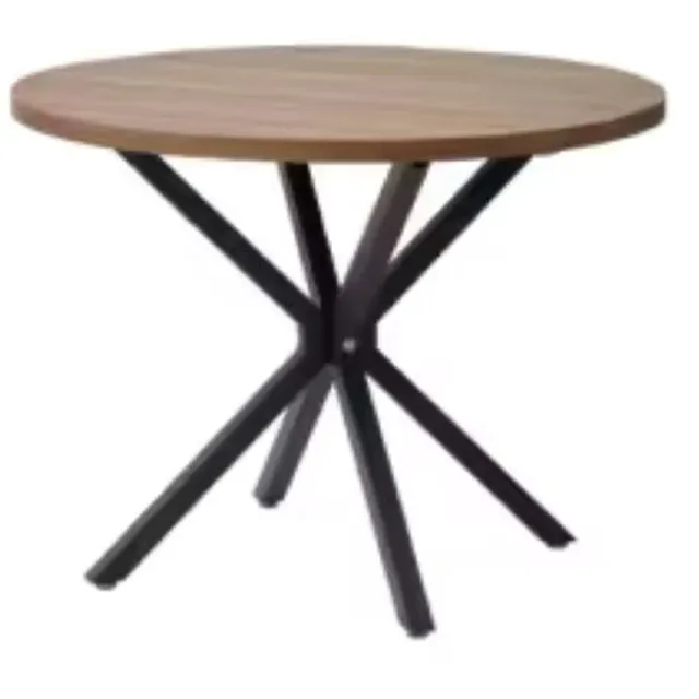 Questyr Ronde Eettafel - Stalen X-Frame - Massief Hout - Donkerbruin - 100 cm - Scandinavisch & Industrieel Design zwart