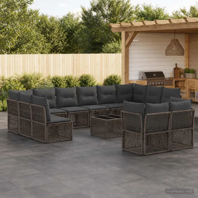 vidaXL Tuinbankenset 13 st Grijs poly rattan, foto 2