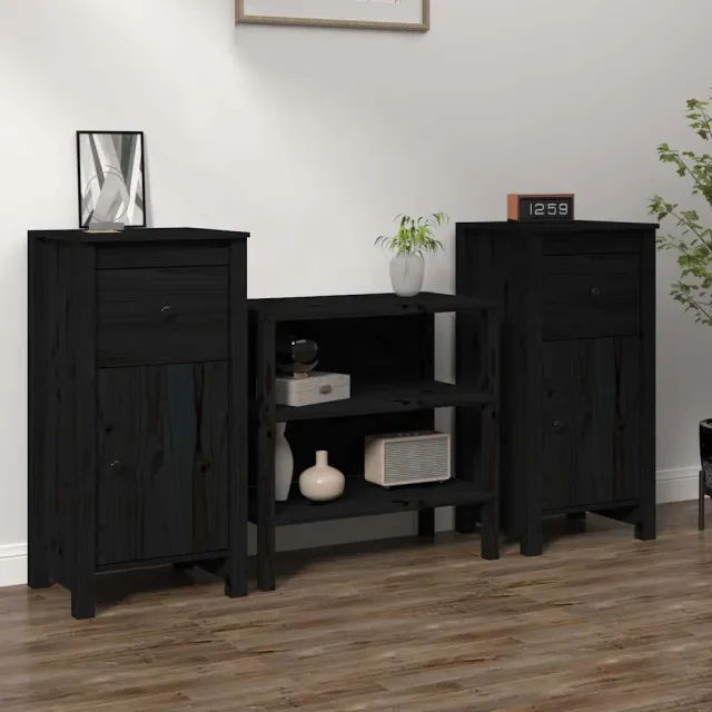 vidaXL Dressoirs 2 st 40x35x80 cm massief grenenhout zwart, foto 2