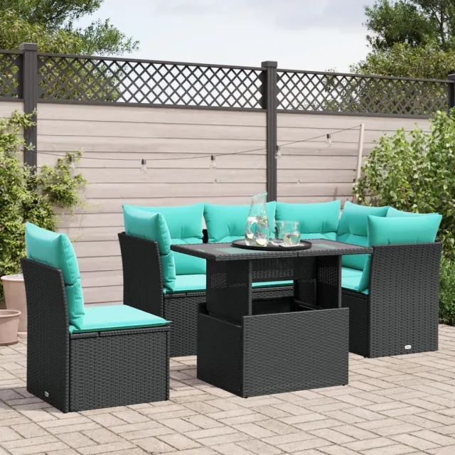 vidaXL 6-delige tuinbankset met kussens van zwart polyrotan, foto 2
