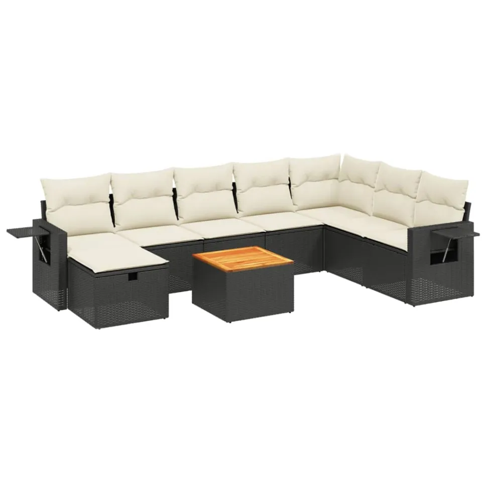 vidaXL 9-delige Loungeset met kussens poly rattan zwart