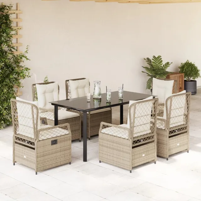 vidaXL 7-delige Tuinset met kussens poly rattan beige, foto 2