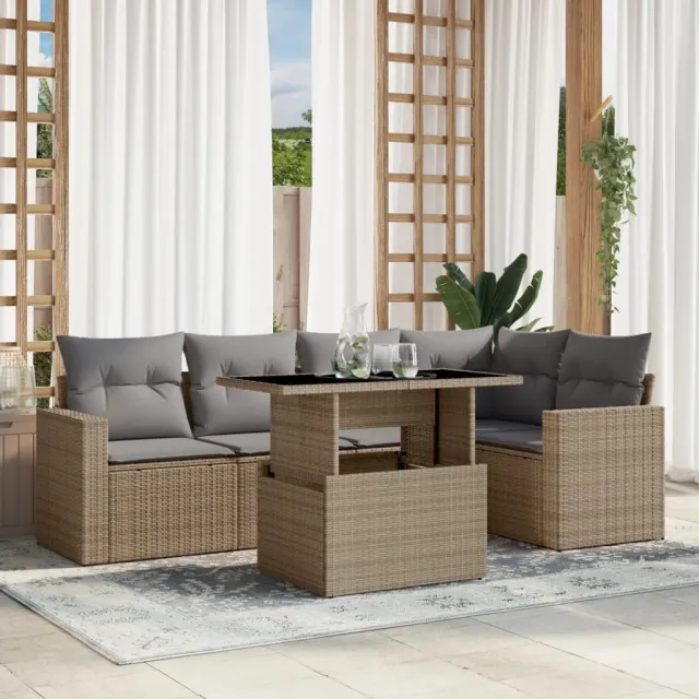 vidaXL 6-delige Loungeset met kussens poly rattan beige, foto 2