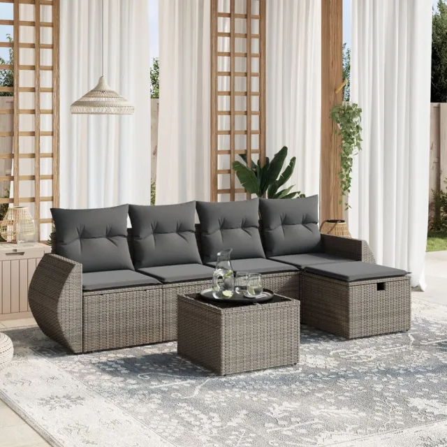 vidaXL 6-delige Loungeset met kussens poly rattan grijs, foto 2