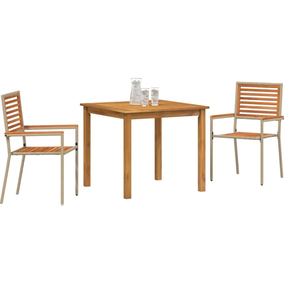 vidaXL Tuin eettafelset 3 st Beige Massief Acaciahout