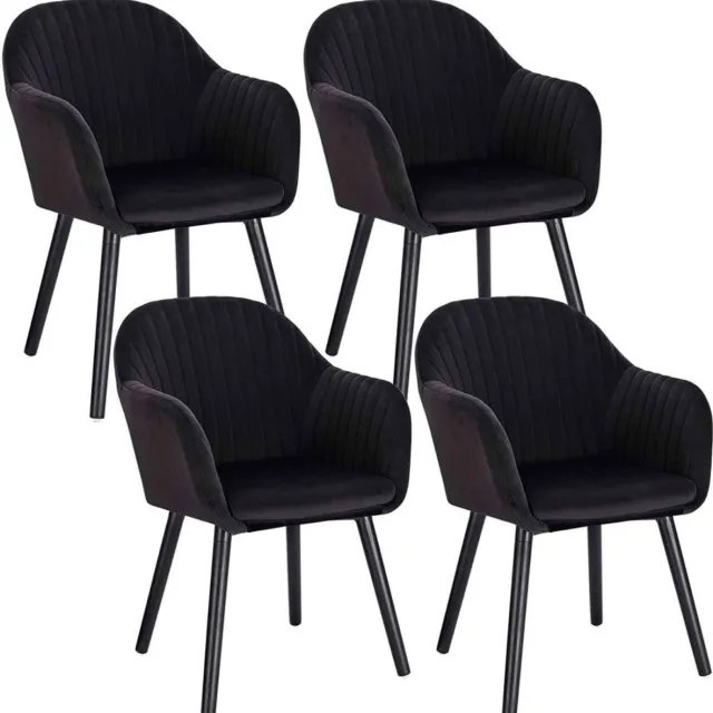 Happyment Eetkamerstoelen Zwart Deluxe - Set van 4 - Woonkamerstoelen met rugleuning - Keukenstoelen - Fauteuil - Kuipstoel - Fluweel
