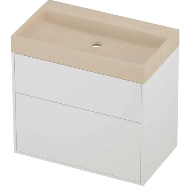 Proline Evoli Badmeubelset Hardsteen Loft 2 Laden 80x46x75 cm Sand Stone Mat White Mat Wit