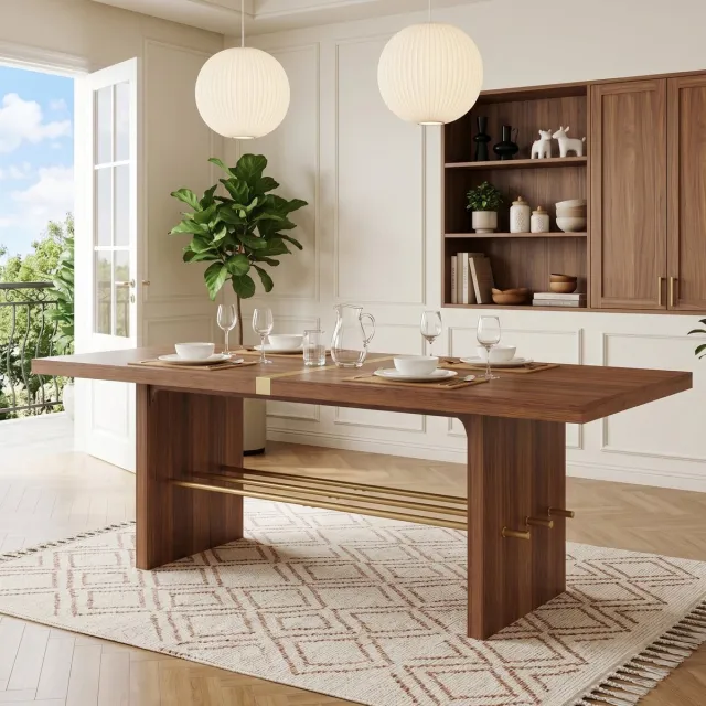 VVBV Eettafel 180x75x75 cm – Eettafel van MDF – Modern Design – Houtlook – Waterbestendig – Krasbestendig – Voor 6-8 Personen – Voor Woonkamer – Walnoot
