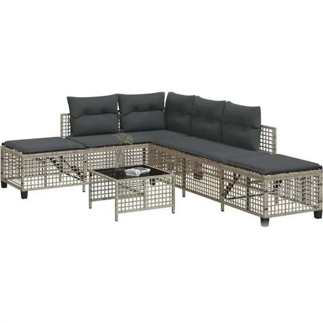 vidaXL 3-delige Loungeset met kussens poly rattan lichtgrijs