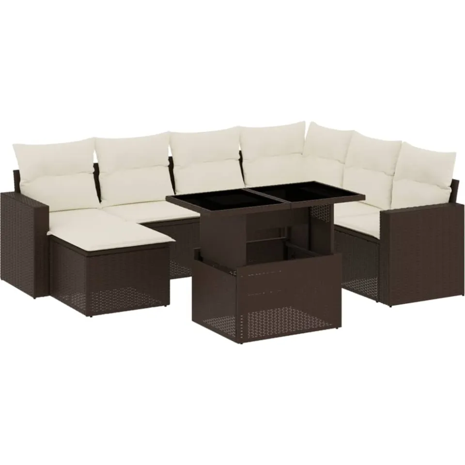 vidaXL 8-delige Loungeset met kussens poly rattan bruin, foto 3